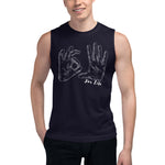 man wearing a navy blue 305 for life muscle tank top