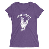 purple tri-blend woman's t-shirt with white kikiriki rooster graphic on the front