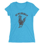 turquoise tri-blend woman's t-shirt with black kikiriki rooster graphic on the front