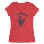 red tri-blend woman's t-shirt with black kikiriki rooster graphic on the front