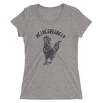 gray tri-blend woman's t-shirt with black kikiriki rooster graphic on the front