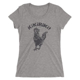 gray tri-blend woman's t-shirt with black kikiriki rooster graphic on the front