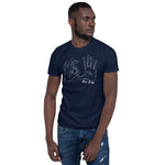 man wearing a navy blue 305 for life unisex t-shirt