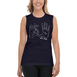 woman wearing a navy blue 305 for life muscle tank top