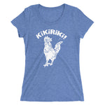 light blue tri-blend woman's t-shirt with white kikiriki rooster graphic on the front