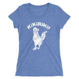 light blue tri-blend woman's t-shirt with white kikiriki rooster graphic on the front