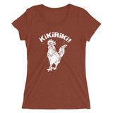 clay tri-blend woman's t-shirt with white kikiriki rooster graphic on the front