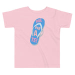 prepárate on a chancleta on a pink toddler t-shirt