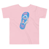 prepárate on a chancleta on a pink toddler t-shirt