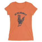 orange tri-blend woman's t-shirt with black kikiriki rooster graphic on the front